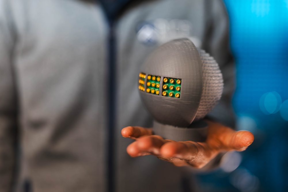 the eyedar radar sensor in a hand