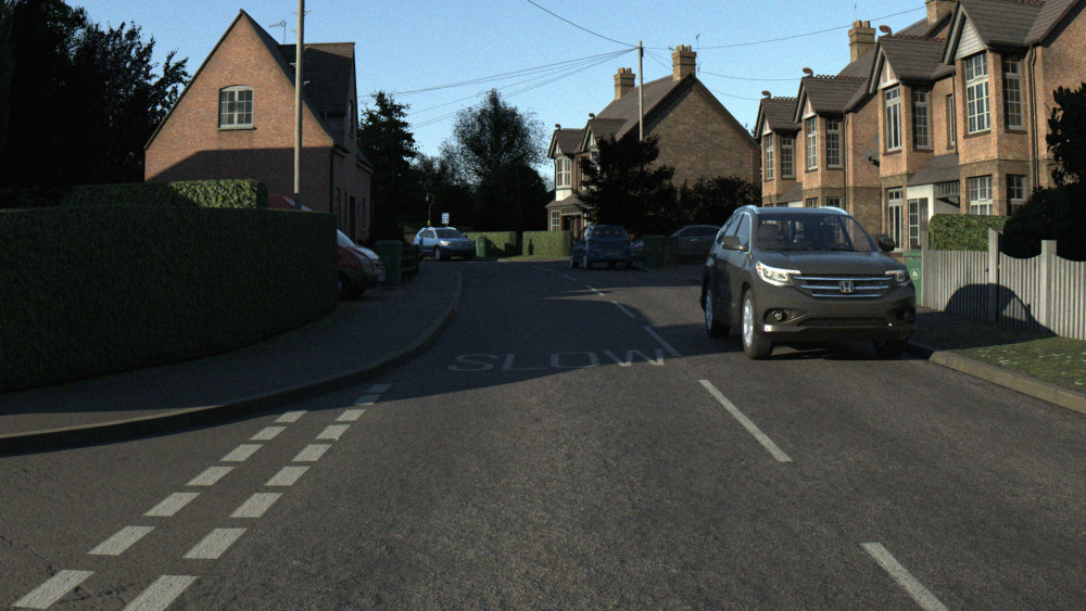 rFpro camera simulation output showing Solectrix SXIVE software-based ISP processing a simulated road scene