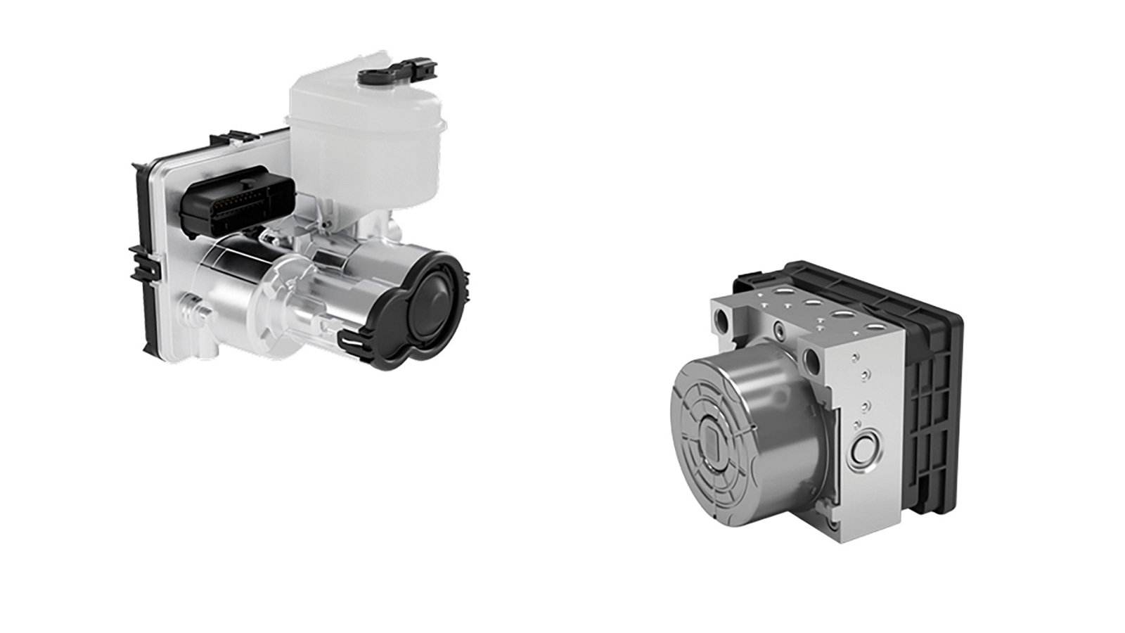 AUMOVIO distributed brake system showing its two compact electrohydraulic brake actuators