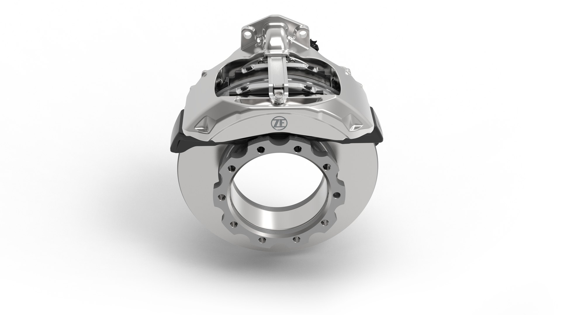 ZF MAXX Uniper air disc brake ZF MAXX Uniper air disc brake for heavy-duty commercial vehicles, showing the coated rotor and single-piston caliper
